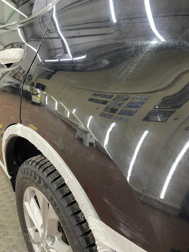 Удаление вмятины на двери nissan